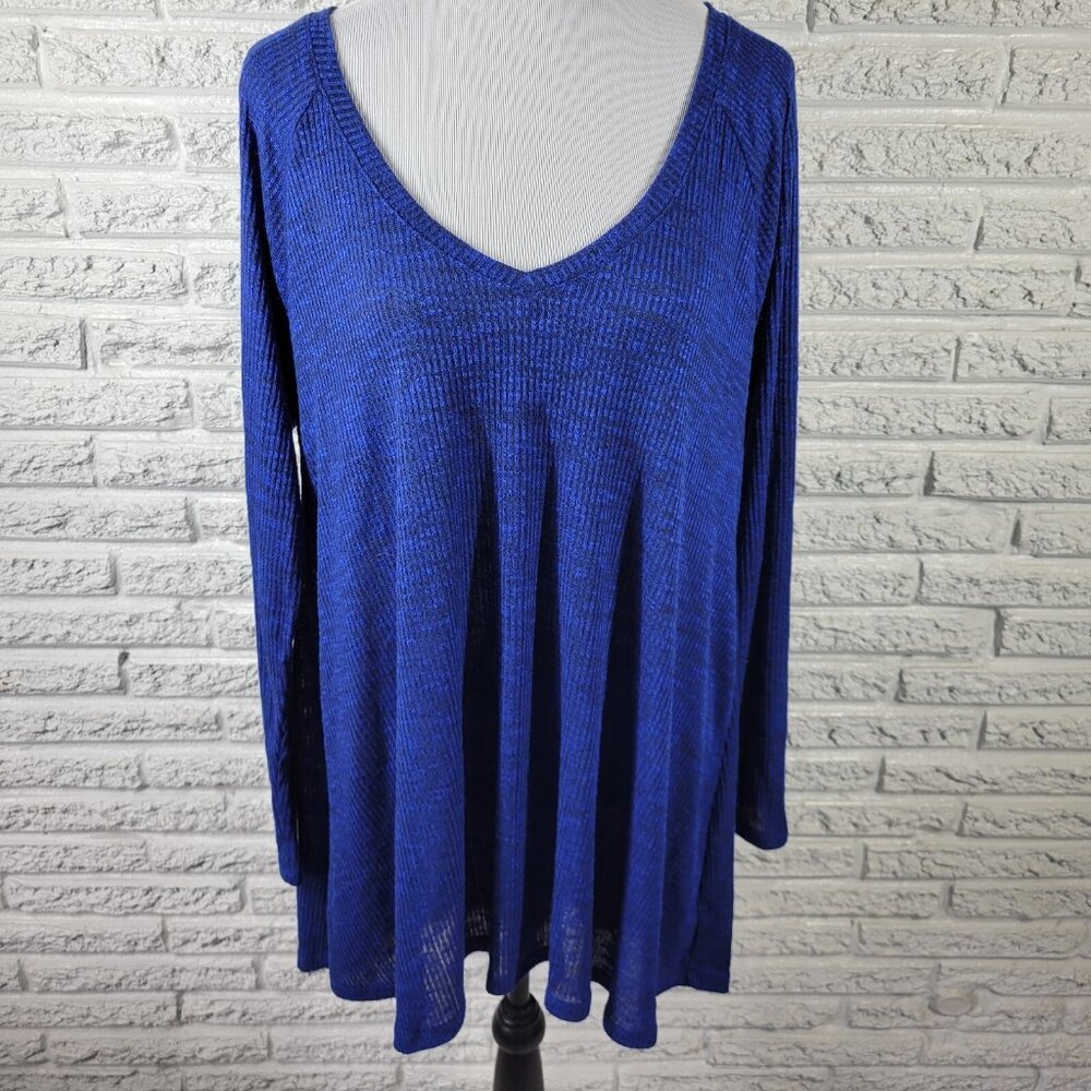 ana XL Womens Blue Long Sleeve V-Neck Tunic Sweater Lightweight Knit Top BLU11E